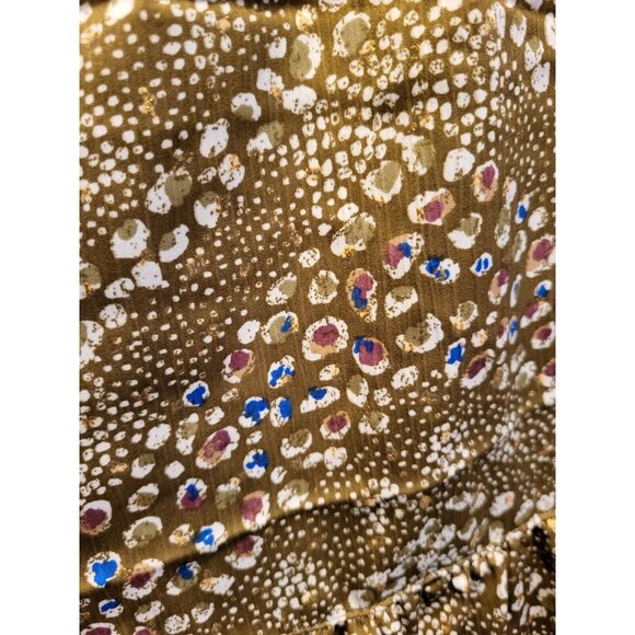 Brown Multicolor Spotted 3/4 Sleeve Empire Waist Flowy Mini Dress Sz M Coquette - Picture 5 of 8